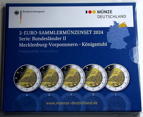 5 x 2 Euro 2024  Polierte Platte