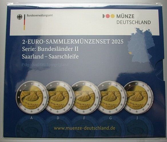 5 x 2 Euro 2025  Spiegelglanz