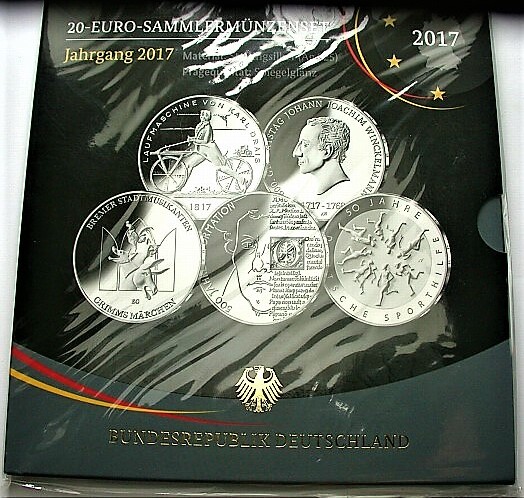 5 x 20 EURO 2017 Jaeger 614,615,617,620,622 Spiegelglanz im Blister