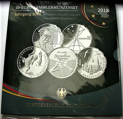 5 x 20 EURO 2018 Jaeger 623,626,628,631,633 Spiegelglanz im Blister