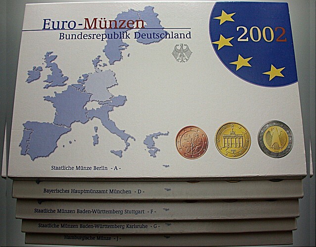 5 x 3,88 Euro,Eursmünzensatz 1 Cent-2 Euro 2002  Polierte Platte