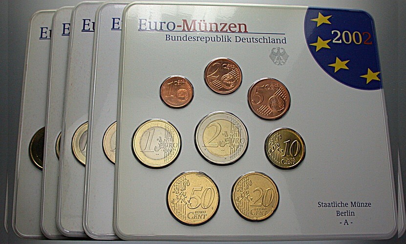 5 x 3,88 Euro,Kursmünzensatz 1 Cent-2 Euro 2002 Stempelglanz