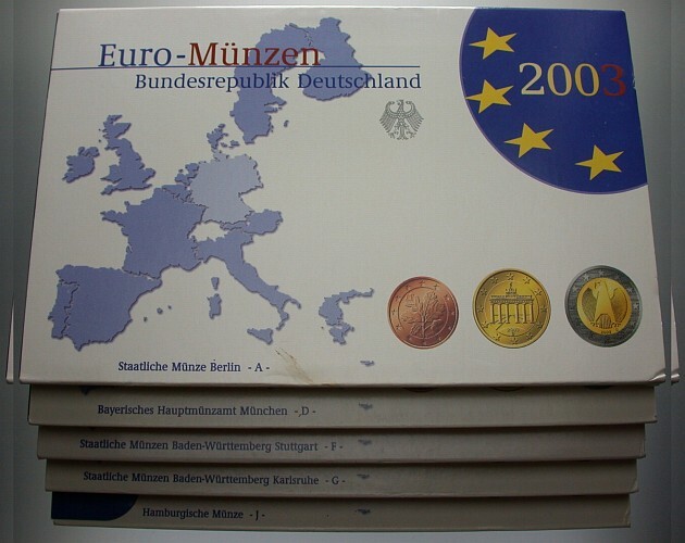 5 x 3,88 Euro,Kursmünzensatz 1 Cent-2 Euro 2003  Polierte Platte
