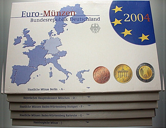 5 x 3,88 Euro,Kursmünzensatz 1 Cent-2 Euro 2004  Polierte Platte