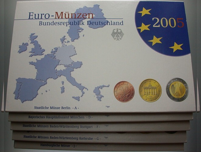 5 x 3,88 Euro,Kursmünzensatz 1 Cent-2 Euro 2005  Polierte Platte