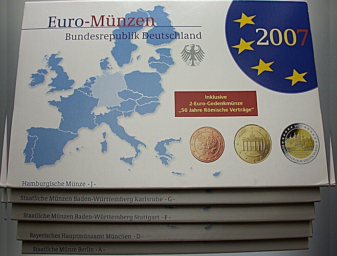 5 x 5,88 Euro,Kursmünzensatz 1 Cent-2 Euro 2007 Polierte Platte