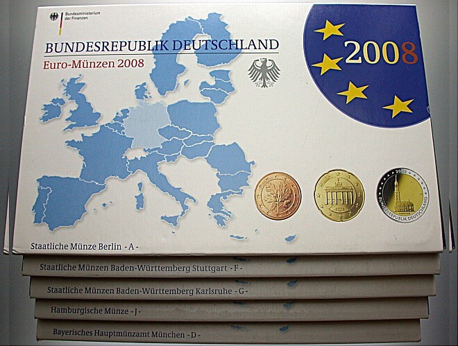 5 x 5,88 Euro,Kursmünzensatz 1 Cent-2 Euro 2008 Polierte Platte