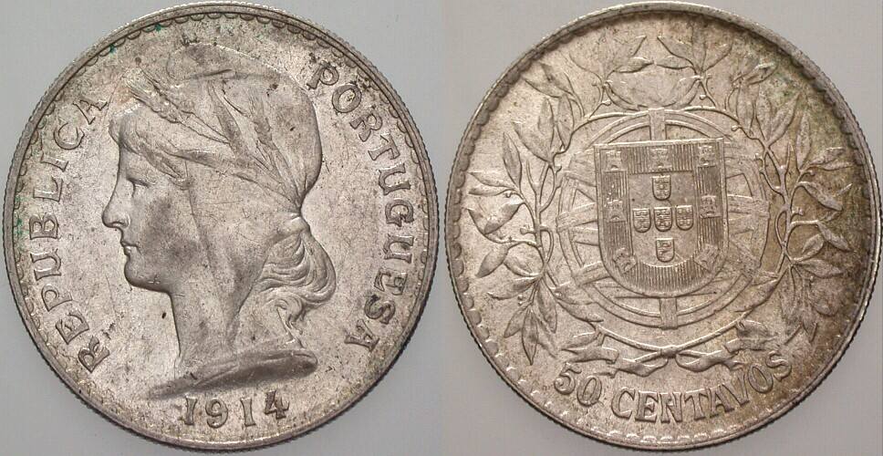 50 Centavos 1914 KM 561 Patina, Vorzüglich