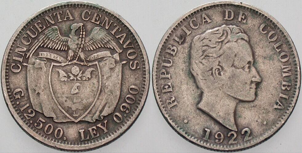 50 Centavos 1922 KM 193.2 Sehr schön