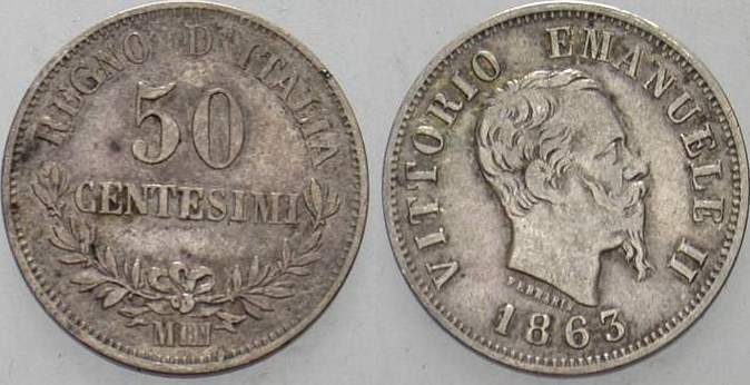 50 Centesimi 1863 KM 14.1 Sehr schön