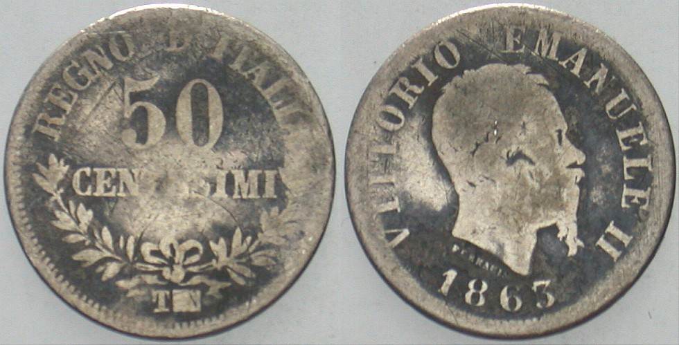 50 Centesimi 1863 KM. 14.3 Gering erhalten