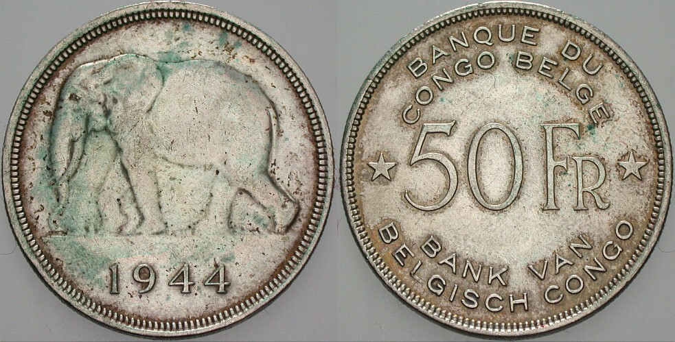 50 Francs 1944 KM. 27 Patina, sehr schön +