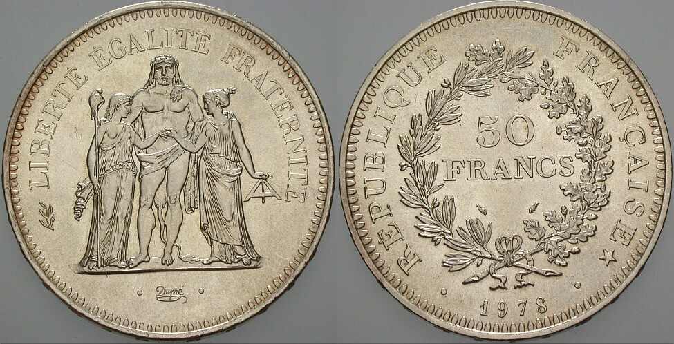 50 Francs 1978 K/M 941 Fast Stempelglanz