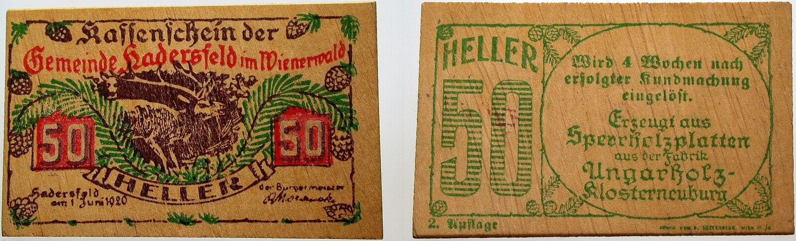 50 Heller 1.Juni 1920  leicht gebraucht