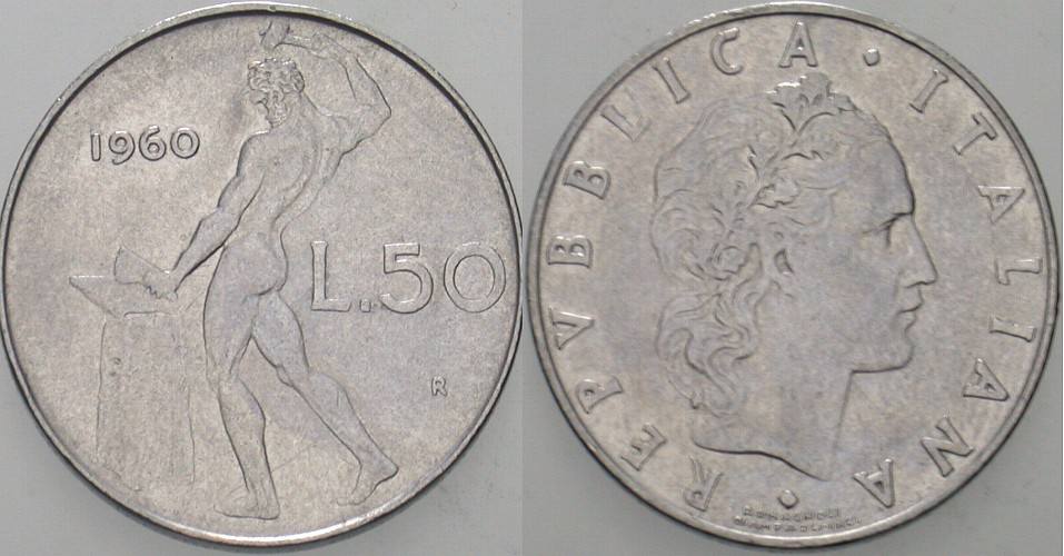 50 Lire 1960 KM. 95.1 Sehr schön - vorzüglich
