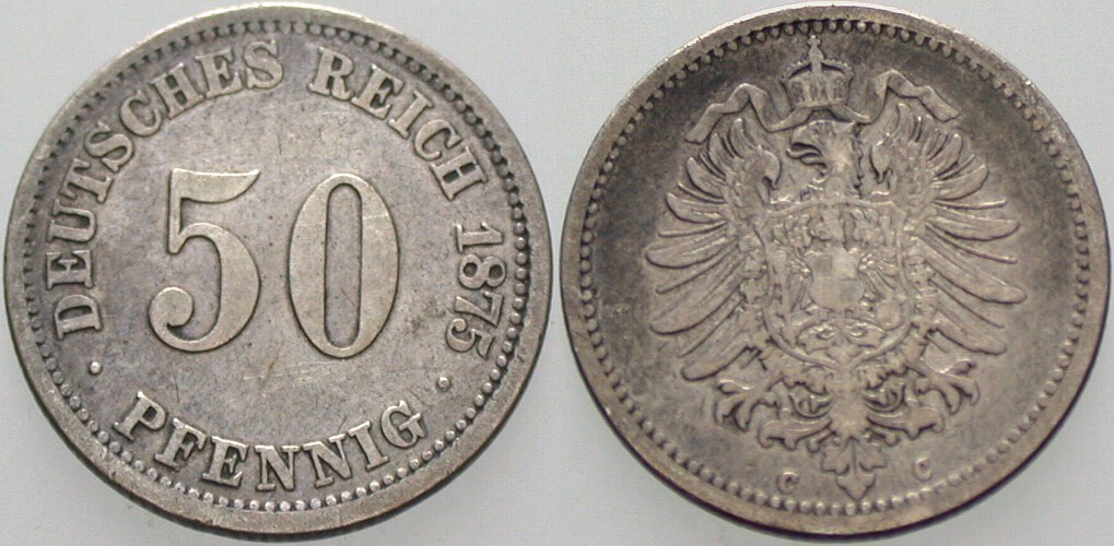 50 Pfennig 1875 J. 7 fast sehr schön
