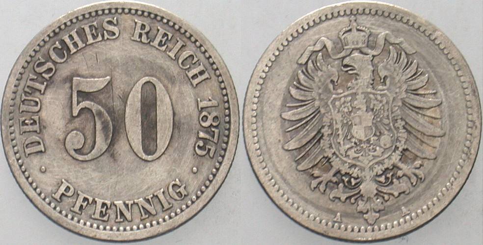 50 Pfennig 1875 J. 7 Schön - sehr schön