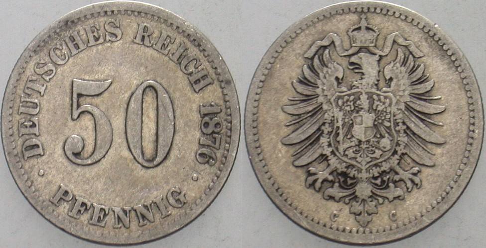 50 Pfennig 1876 J. 7 Fast sehr schön