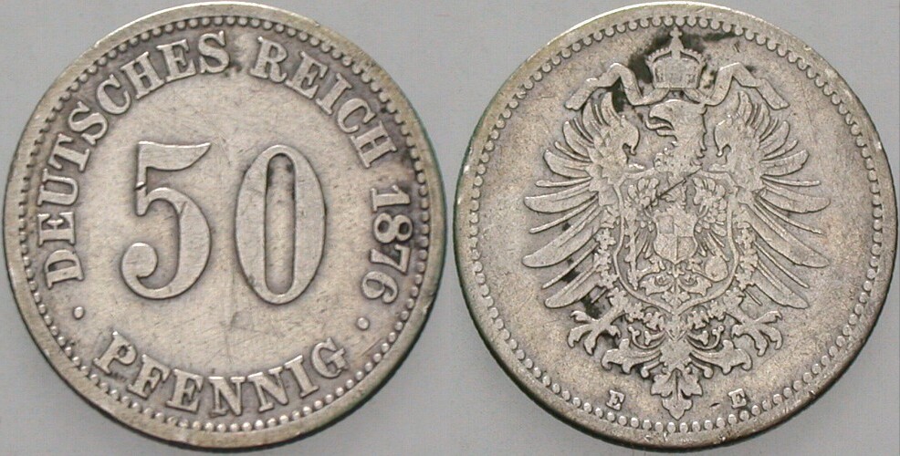 50 Pfennig 1876 J. 7 Schön - sehr schön