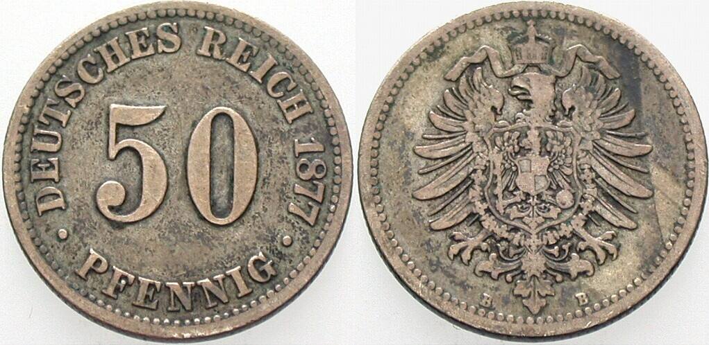50 Pfennig 1877 J. 7 Fast sehr schön