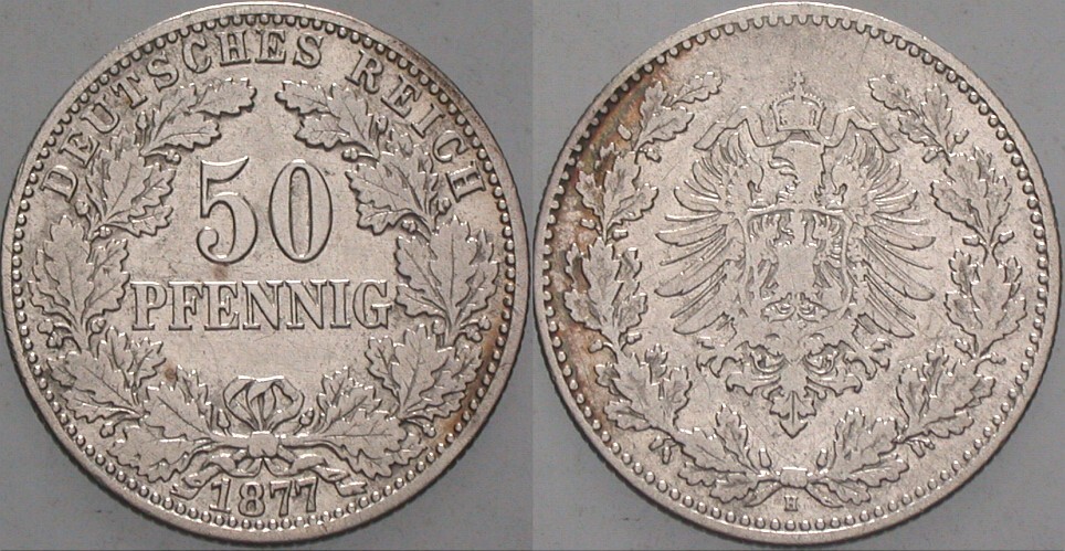50 Pfennig 1877 J. 8 Schön - sehr schön