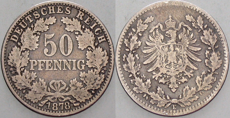 50 Pfennig 1878 J. 8 Schön - sehr schön