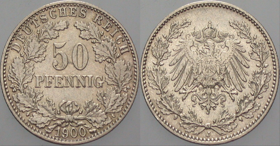 50 Pfennig 1900 J. 15 Sehr schön