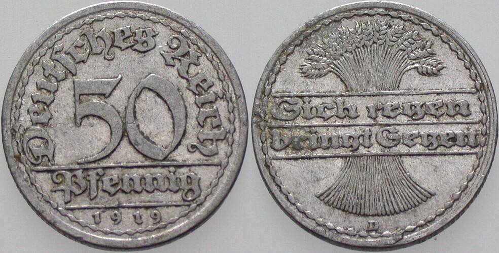 50 Pfennig 1919 J. 301 Sehr schön