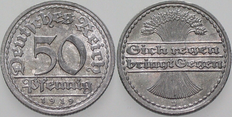 50 Pfennig 1919 J. 301 Stempelglanz -