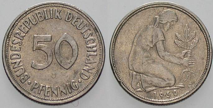 50 Pfennig 1950 J. 384 sehr schön