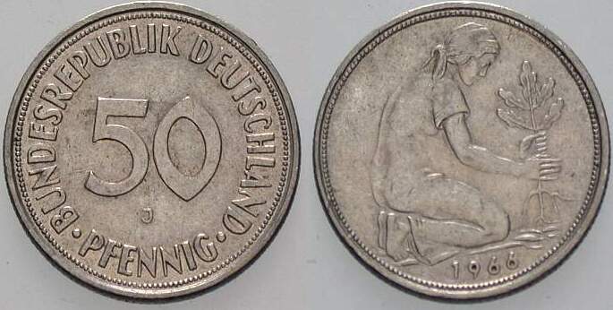50 Pfennig 1966 J. 384 sehr schön
