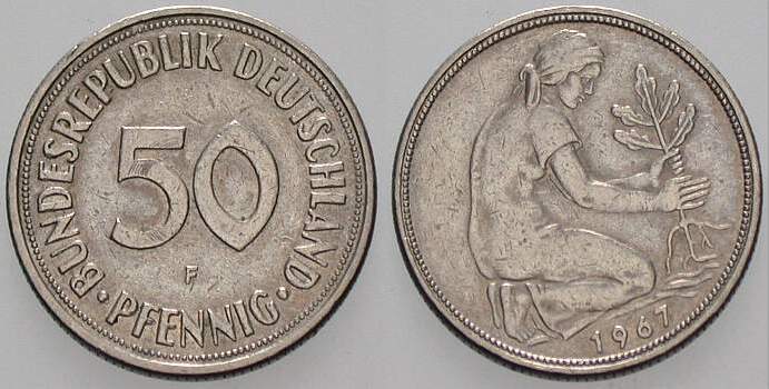 50 Pfennig 1967 J. 384 sehr schön