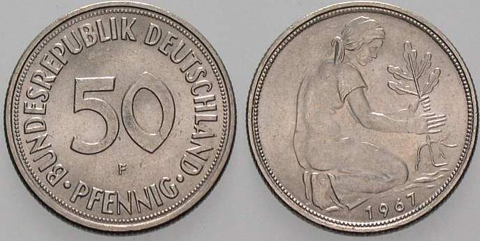 50 Pfennig 1967 J. 384 Vorzüglich - Stempelglanz