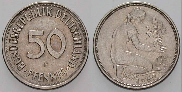 50 Pfennig 1969 J. 384 sehr schön