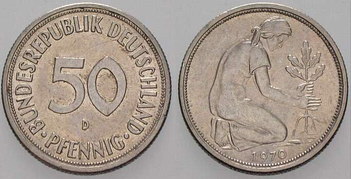 50 Pfennig 1970 J. 384 sehr schön