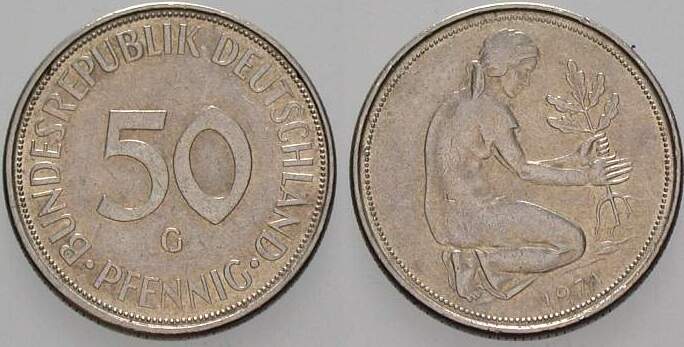 50 Pfennig 1971 J. 384 sehr schön