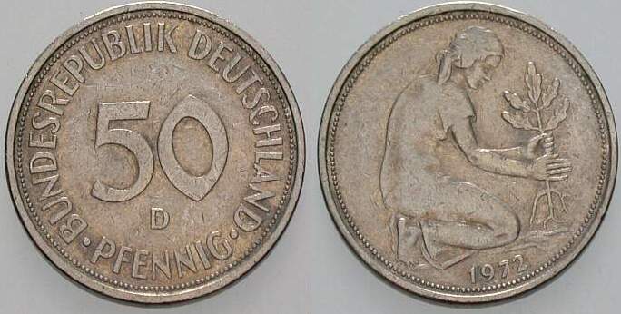 50 Pfennig 1972 J. 384 sehr schön