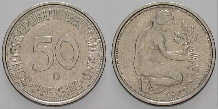 50 Pfennig 1973 J. 384 sehr schön