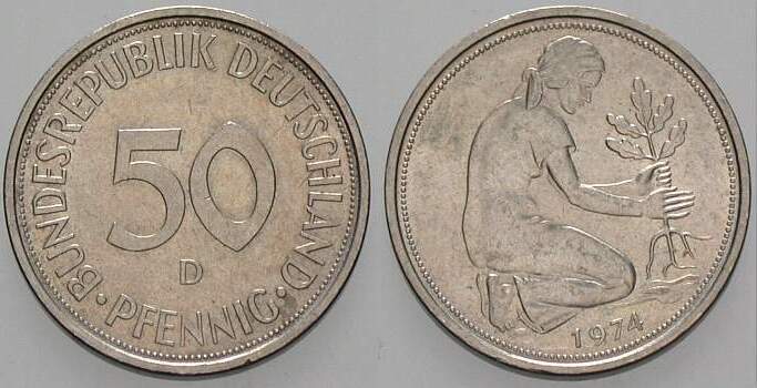 50 Pfennig 1974 J. 384 sehr schön