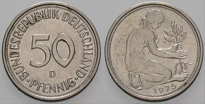 50 Pfennig 1975 J. 384 sehr schön