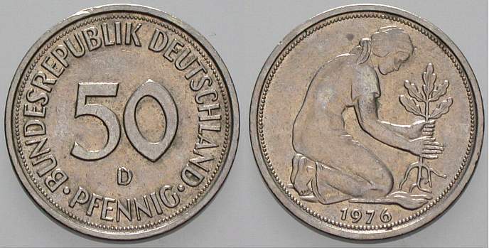 50 Pfennig 1976 J. 384 sehr schön