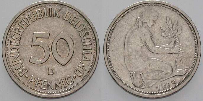 50 Pfennig 1979 J. 384 sehr schön