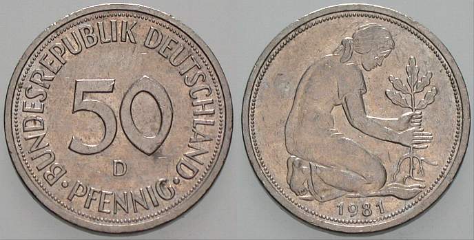50 Pfennig 1981 J. 384 sehr schön