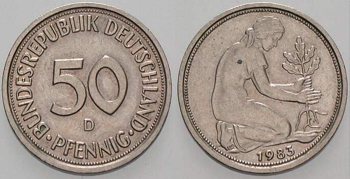 50 Pfennig 1983 J. 384 sehr schön