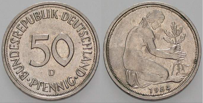 50 Pfennig 1984 J. 384 sehr schön