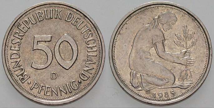 50 Pfennig 1985 J. 384 sehr schön