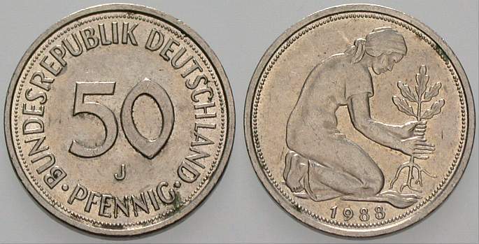 50 Pfennig 1988 J. 384 Sehr schön