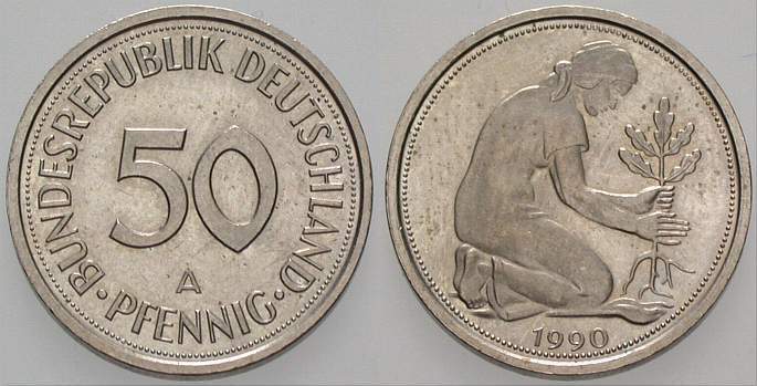 50 Pfennig 1990 J. 384 sehr schön