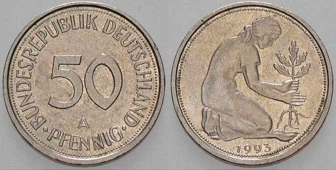 50 Pfennig 1993 J. 384 sehr schön