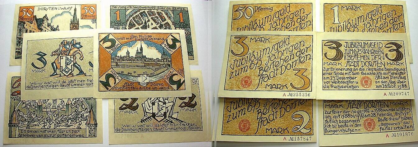 50 Pfennig + 1 Mark + 2 x 2 Mark + 2 x 3 Mark o.D. (1922) Grabowski/Mehl 282.1 Fast kassenfrisch